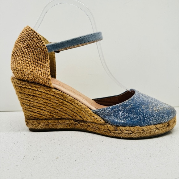 Gaimo Espadrille Wedge Leather Blue Sparkle Ankle Strap Heel Sandals Spain Sz 40 - Picture 7 of 15